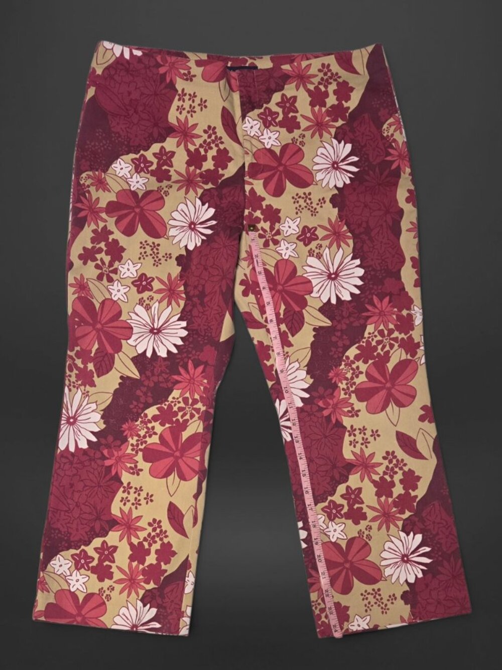 Vintage Y2K Floral Pink & Green Cropped Capri Pants (Size 14) - Picture 3 of 7